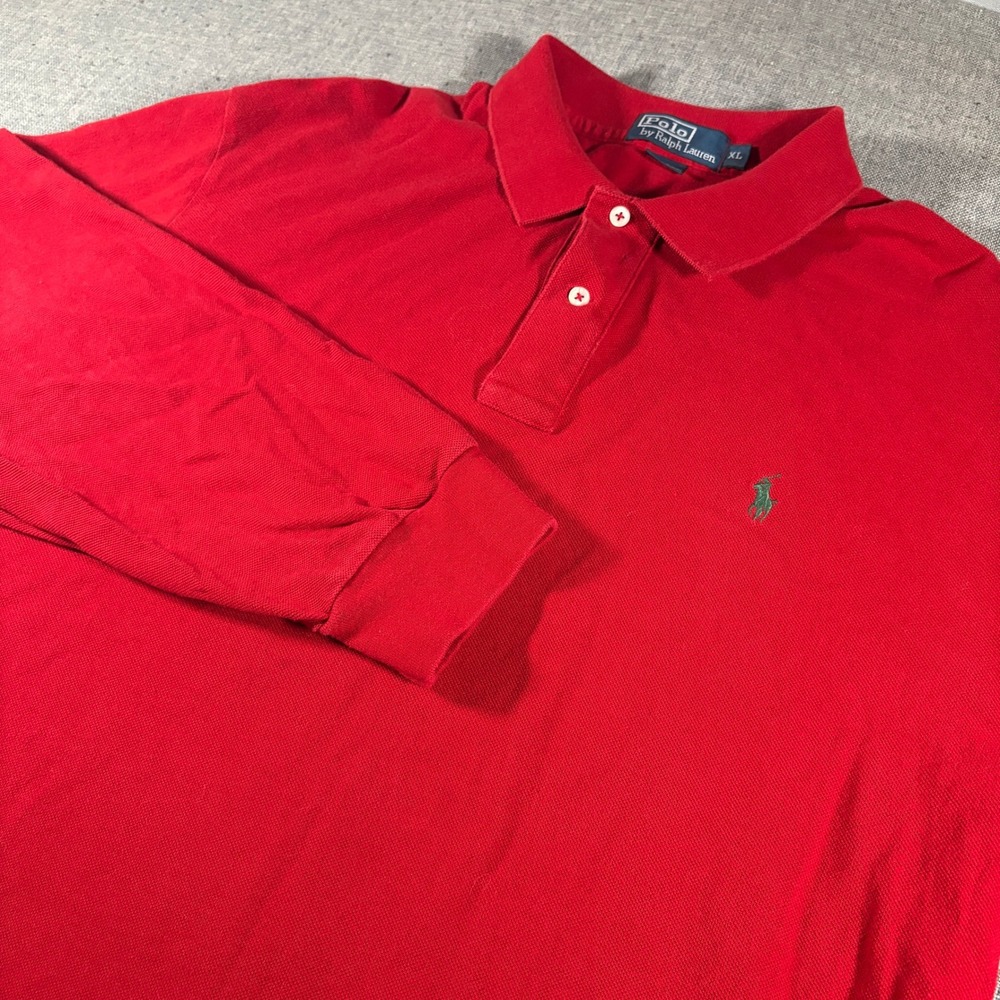Vintage Polo Ralph Lauren Long‎ Sleeve Polo Mens XL Red Cotton Pique Pony Logo